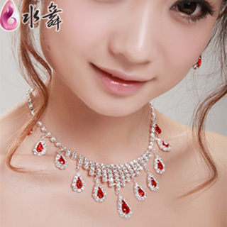 Water the ray silver red bride accessories necklace earrings set chain sets marriage accessories