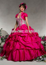 Stunning Fushia Color Sweetheart Beaded Ruffle Taffeta With Jacket Quinceanera Dress