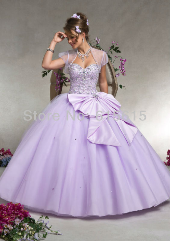 New Arrival With Bolero Beadings Tulle Light Purple Color Quinceanera Dress