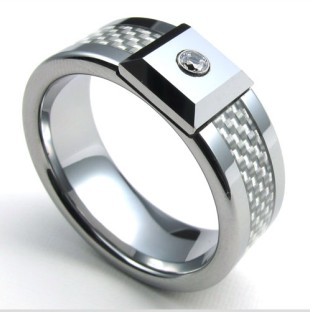 US Size 8 14 High Quality Men Fibre Tungsten Engagement Ring with Rhinestone 
