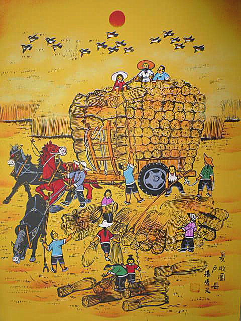 Chinois des paysans été, récolter le blé. le transport. art Chinois des paysans été, récolter le blé. le transport. art
