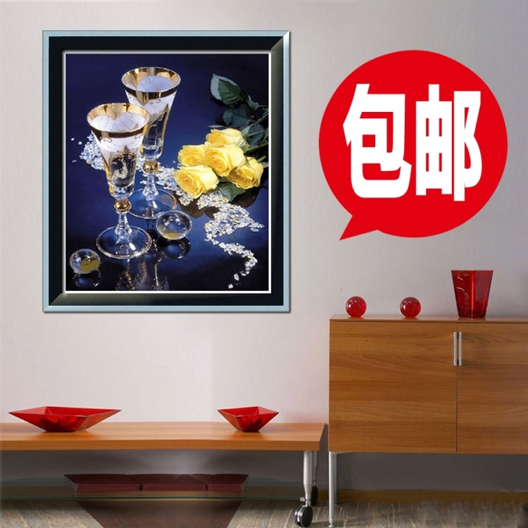 rose   yellow wine crystal silk rose Romantic wine glass kits champagne painting glass  embroidery