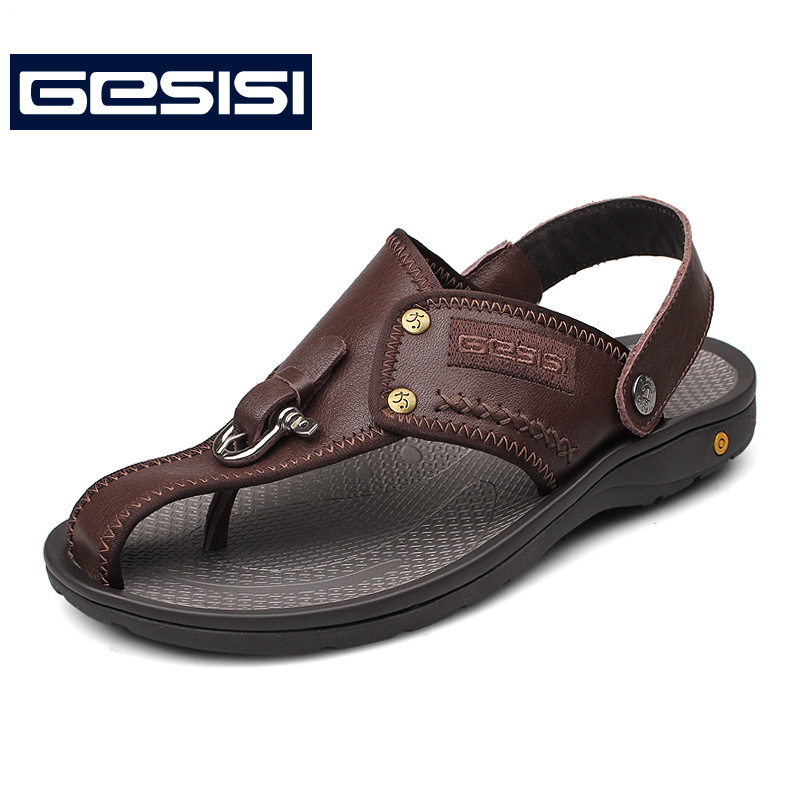Buy Gesisi male sandals Men bag genuine leather sandals male sandals ...