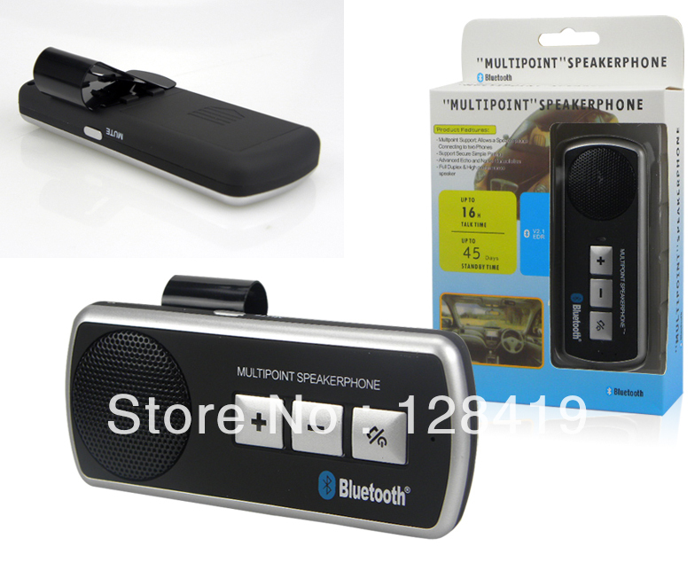 New Portable Handsfree Bluetooth Multipoint Speakerphone Car Kit w Car Charger For Cell phone