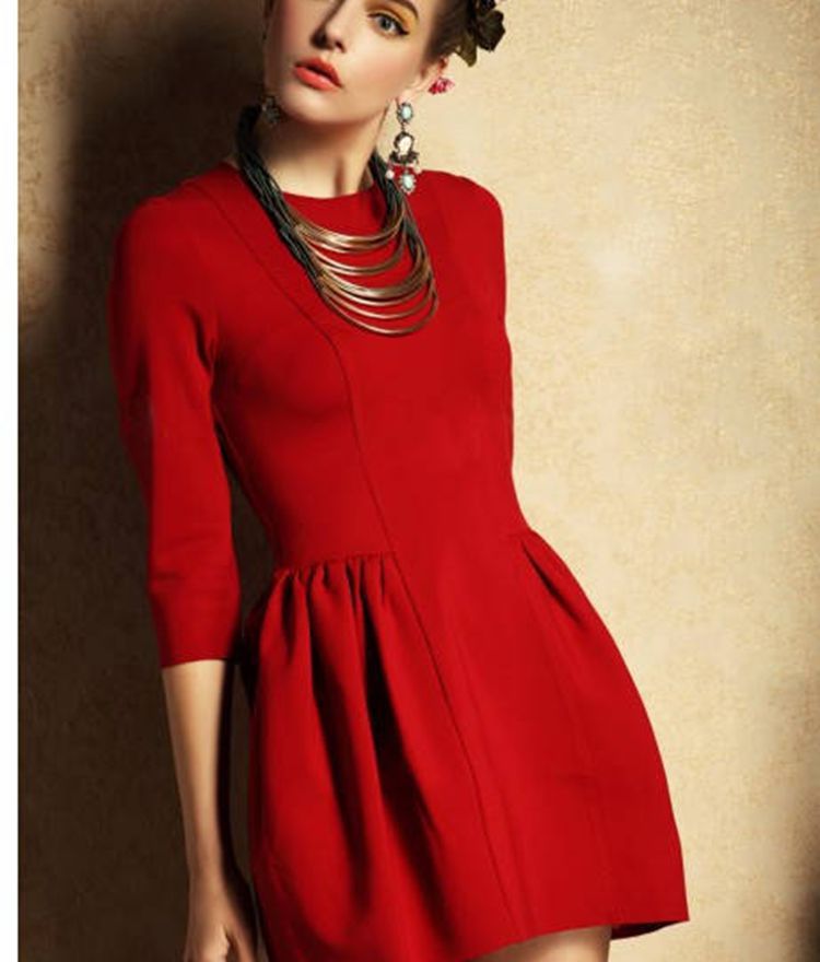 ... -Hepburn-style-retro-Slim-casual-winter-dress-Red-green-Blue-S-M.jpg