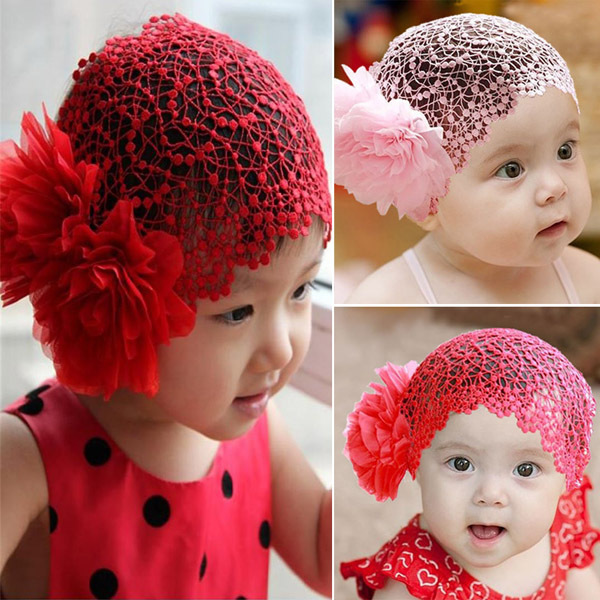 FreeShipping Toddlers Girls Kids Lace Hat Big Flowers Hat Sewing Cap Headband 1-6T 2 Colors  XL142 DropShipping