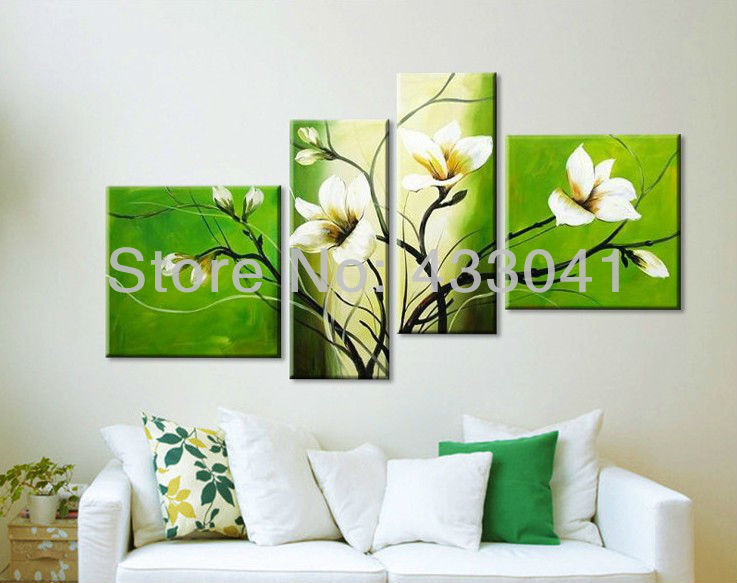Hand Painted 4 Piece/sets Spring green forest bird Landscape home ...