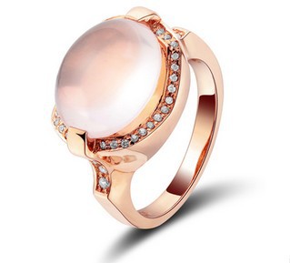 New arrival natural rose quartz pink crystal diamond ring 925 pure silver cubic zircon ring women