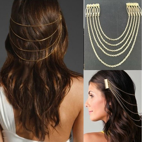 Fashion Jewelry PUNK style Hair Cuff Pin Head Band Chains tassels 2 ...