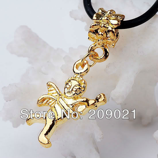 100pcs Gold Plated Cupid Angel Pendant European Charm Dangle Beads For Bracelet Finding
