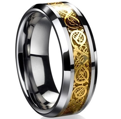 hot selling Dragon Tungsten Carbide Ring Mens Jewelry Wedding Band Gold New size 8 13 free