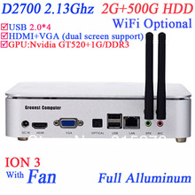 Mini PCS with ION 3 Nvidia GT520 1G Intel Pinetrail D2700 2.13Ghz dual core 2G RAM 500G HDD full alluminum chassis HDMI 1080P