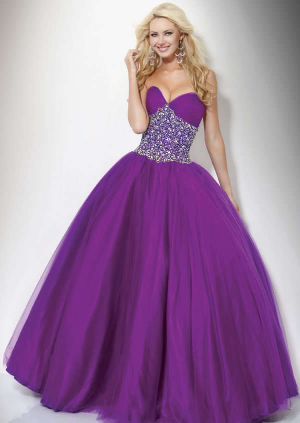 New applique beading purple PROM dress