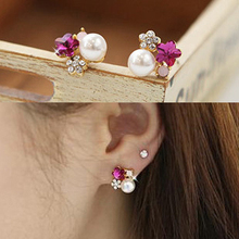 E179 David jewelry wholesale  Female ol elegant flower crystal rhinestone pearl earrings stud earring  brand jewelry 2013