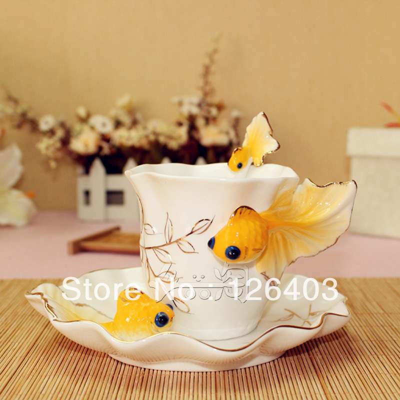 Bone Chinese Porcelain Tea Sets Enamel Goldfish Coffee Cup Ceramic Cup European Style Mugs Milk Cup