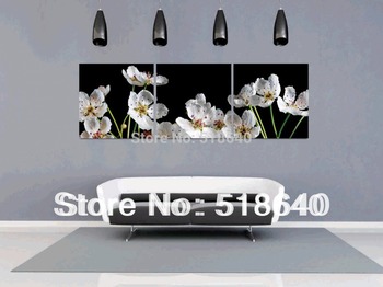 3 Panel Huge Black and White Bright Flowers Modern Canvas Painting ...