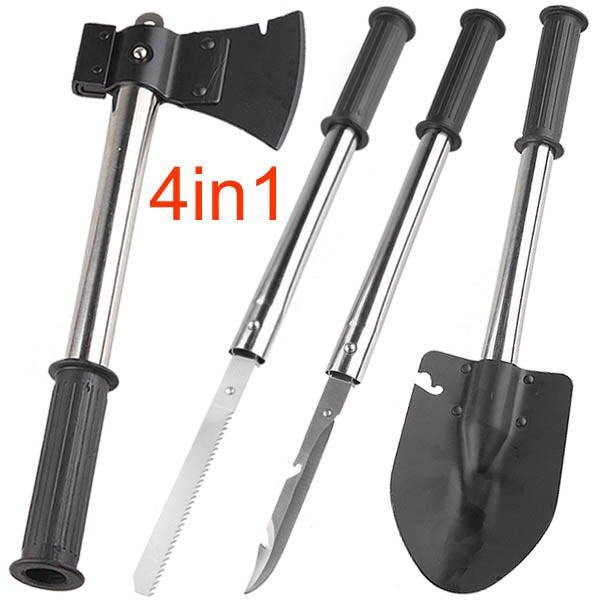 Free Shipping 4 in 1 Military Type Steel Survival Shovel Axe Saw Knife Combined Camp Tool