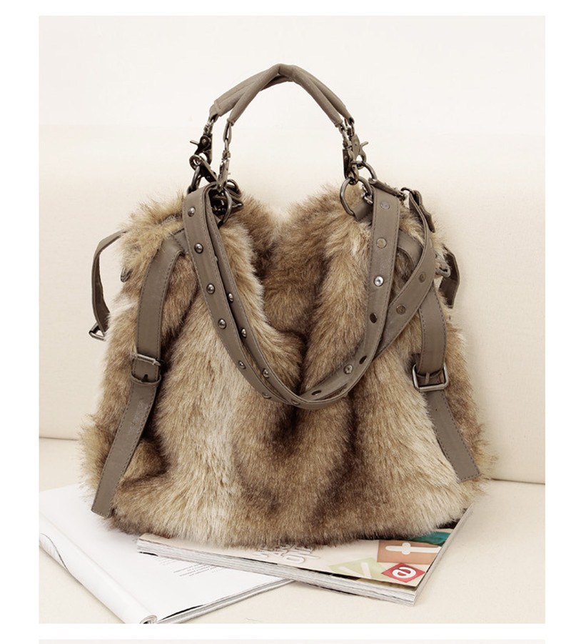 fall 2013 women designer fashion fur plush handbag ladies shoulder ...