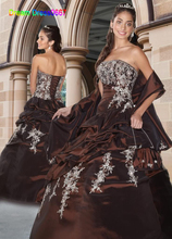 Free Shipping Custom made Brown Satin Taffeta Embroidery Beading Strapless A-Line Quinceanera Dress Party Dress