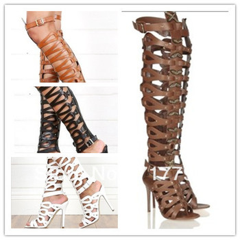 Plus size Women's Motocycle Long Boots Summer Knee High Gladiator ...