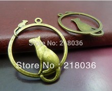 Free Shipping Wholesale Fashion 100pcs Vintage Charms Round Cat & Mouse Cupid Pendants Antique Bronze DIY Jewelry Making  N259