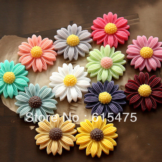 100PCS 21mm Flat Back Resin Flower cameo cabochon DIY Resin Sunflower pendant Jewelry Decoration Mixed colors