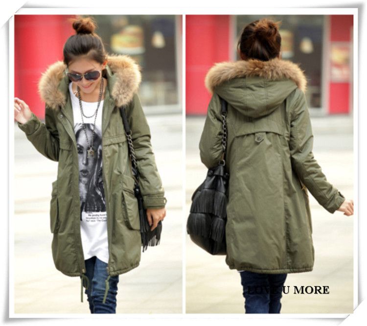 long green coat with fur hood