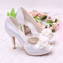 FREE SHIPPING 100% Handmade Woman Wedding Shoes For Bridal with White Flowers