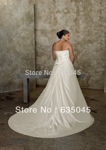 Free Shipping Custom made Ivory Satin Taffeta Pleat Embroidery Beading Strapless A Line Plus Size Wedding