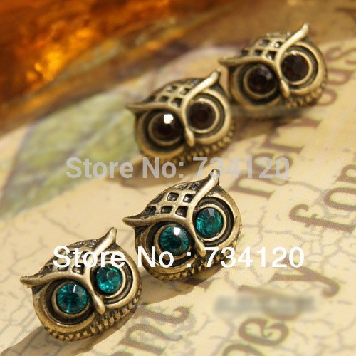 ES018 Mix cheap jewelry wholesale 2015 new hot gift vintage crystal owl earrings for women high
