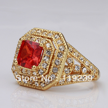 LR065 High Fasion 18K Yellow Gold Plated Items Crystal Pave Men Ruby Rings Jewelry Accessories Wholesale