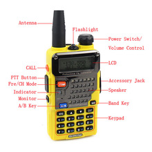 New A1041F UV 5RE Plus Yellow Walkie Talkie UHF VHF 400 520MHz 136 174MHz 5W 128CH