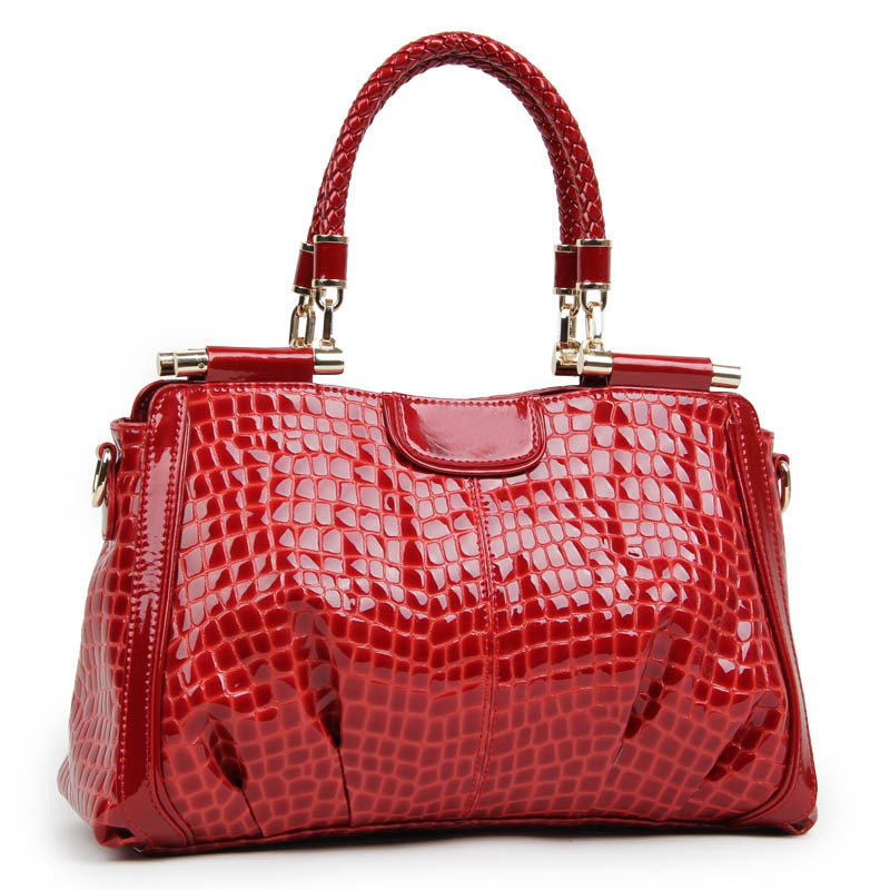 Free Shipping 2013 New Autumn Winter Genuine Leather Handbag Luxury Crocodile Messenger Bag Red Totes