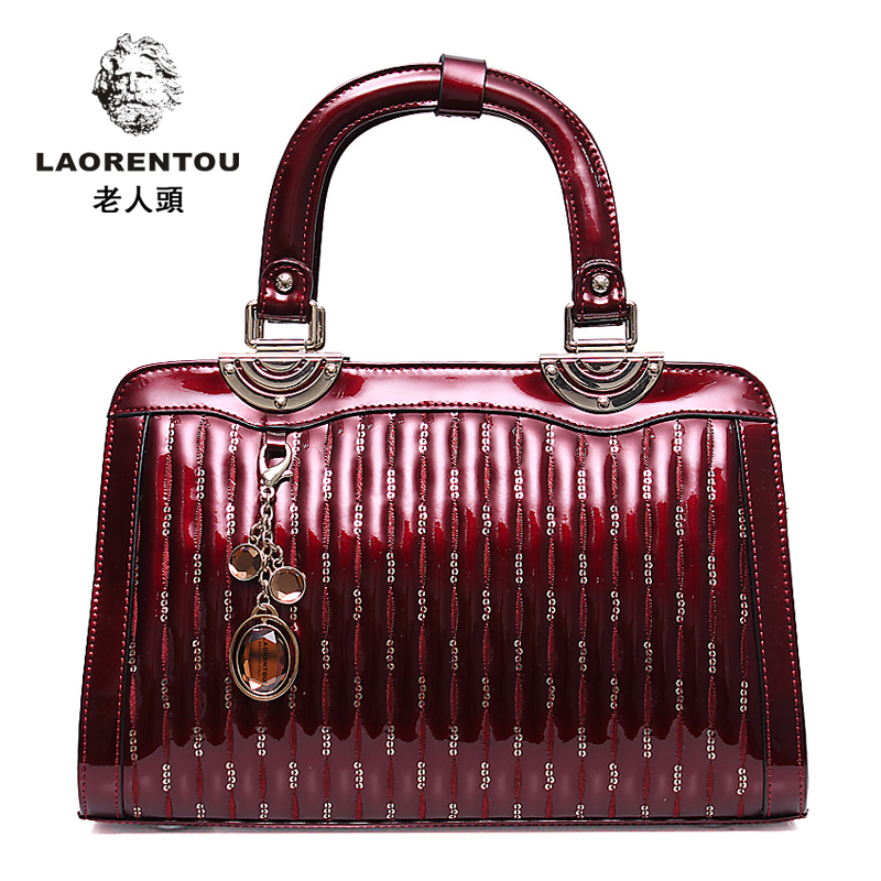 laorentou Genuine crocodile leather handbag women s elegant paillette stripe BOSS bag cowhide patent leather handbag