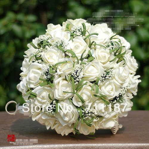 تسليم سريع الشحن مجانا باقة زهور العروس عالية الجودة الورود الاصطناعية عن باقة العروس الجميلة العاج الأبيض