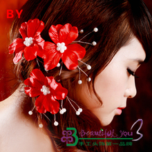 Red pearl bride flower hair accessory dance performance hair accessory marriage accessories cheongsam accessories