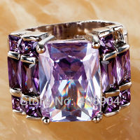 Wholesale Noble Unisex Emerald Cut Tourmaline Amethyst 925 Silver Ring Size 7 8 9 10 For Lovers Fashion Jewelry Free Shipping