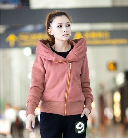 2013 autumn and winter casual personality with a hood sweatshirt maghreb zipper thickening female short jacket