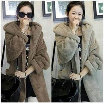 2013 autumn and winter women large with a hood plush velvet thickening cardigan design long outerwear
