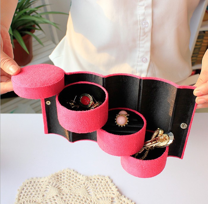 Fashion high quality velvet three cylinder portable multi functional necklace rings etc jewelry boxes gifts Box