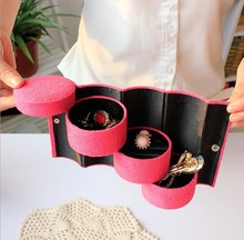 Fashion high quality velvet three-cylinder portable multi-functional necklace rings etc jewelry boxes gifts Box free shipping