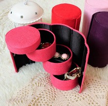 Fashion high quality velvet three cylinder portable multi functional necklace rings etc jewelry boxes gifts Box
