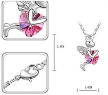 Factory Price 2013 New Fashion Austrian Crystal Cupid Hearts Necklace Little Girls Jewelry Free Shipping