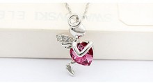 Factory Price 2013 New Fashion Austrian Crystal Cupid Hearts Necklace Little Girls Jewelry Free Shipping