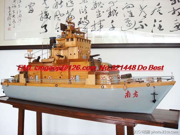 Chinese warship model boat 1.38 meters long handmade wooden ship 