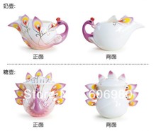 Enamel Porcelain 21pcs European Style PEACOCK Embossed Coffee Tea Set Wedding Gift