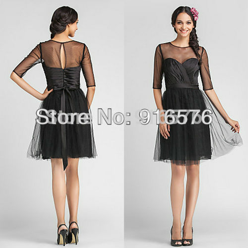 Black-Jewel-Neckline-Knee-Length-Dress-Medium-Tulle-Semi-Formal-With ...