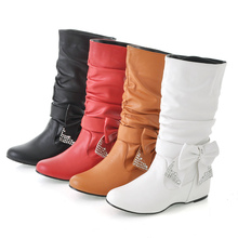 Big size Winter Women’s Brand PU Leather Knee Boots Ladies Fashion Knight mid-calf Boots Sexy Boots