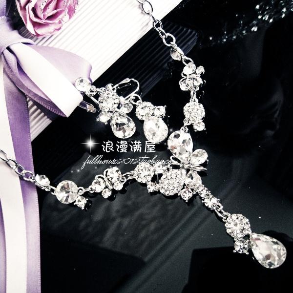 Aesthetic butterfly white rhinestone chain sets bridal earrings necklace marriage accessories