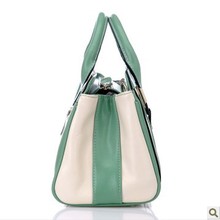 Free shipping new 2013 spring and summer the trend of candy color block cowhide handbag one